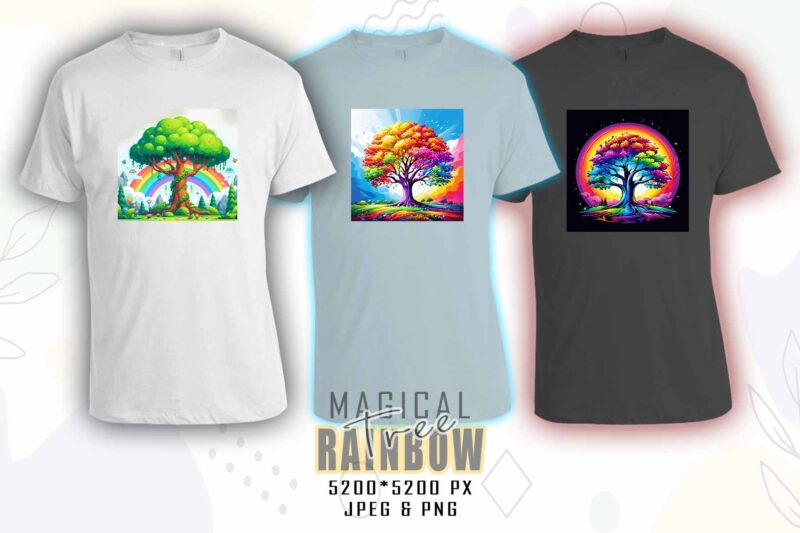 Rainbow Tree t-shirt design mega bundle with 100 designs – download instantly Retro Vintage Illustration