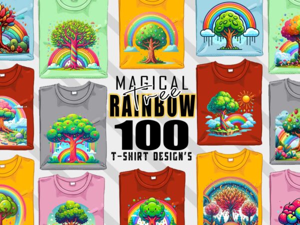 Rainbow tree t-shirt design mega bundle with 100 designs – download instantly retro vintage illustration