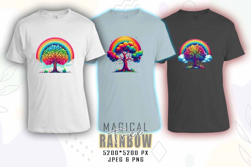 Magical Rainbow Tree t-shirt design mega bundle with 100 designs – download instantly Retro Vintage Illustration