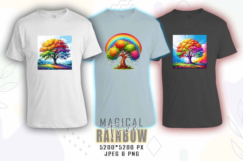 Rainbow Tree t-shirt design mega bundle with 100 designs – download instantly Retro Vintage Illustration