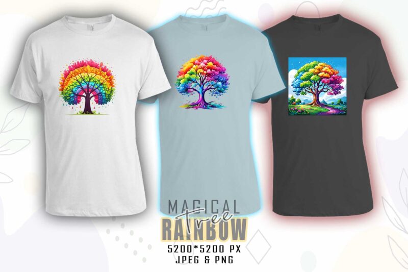 Magical Rainbow Tree t-shirt design mega bundle with 100 designs – download instantly Retro Vintage Illustration