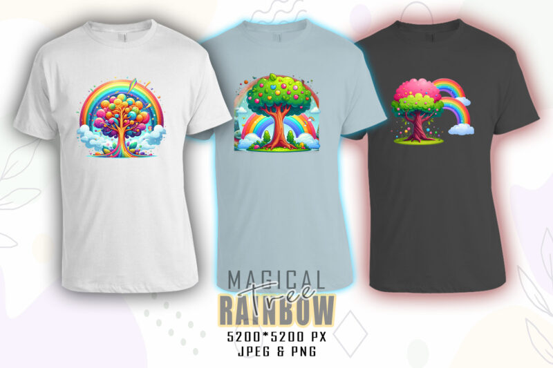 Magical Rainbow Tree t-shirt design mega bundle with 100 designs – download instantly Retro Vintage Illustration