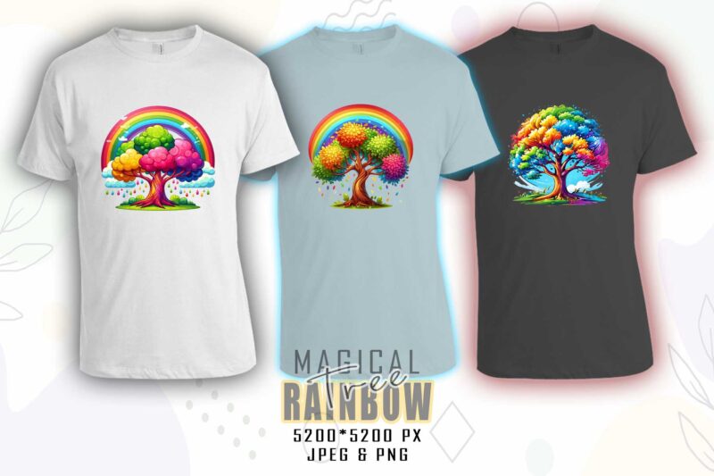 Magical Rainbow Tree t-shirt design mega bundle with 100 designs – download instantly Retro Vintage Illustration