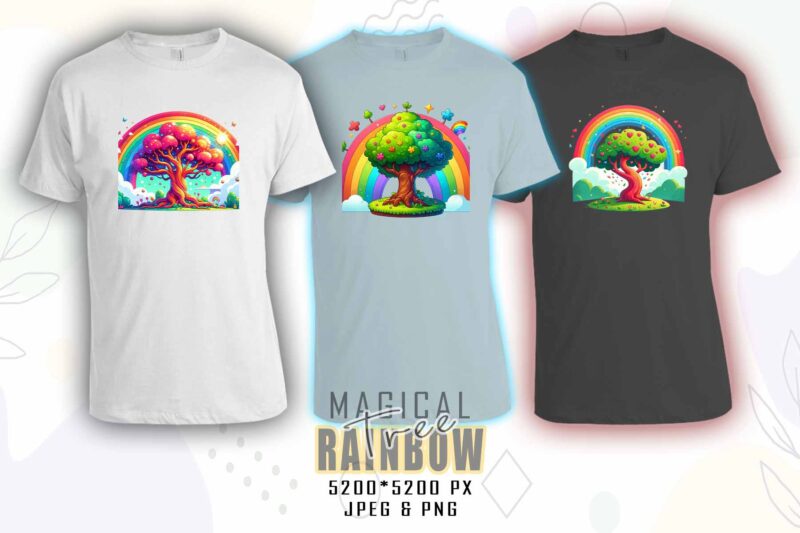 Rainbow Tree t-shirt design mega bundle with 100 designs – download instantly Retro Vintage Illustration