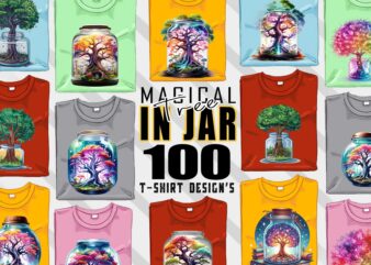 Colourful Magical Tree in a Jar t-shirt design bundle with 100 designs – download instantly Retro Vintage T-shirt Mega Bundle