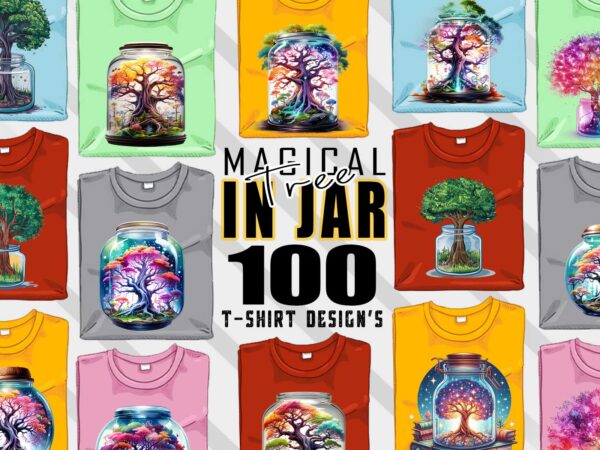 Colourful magical tree in a jar t-shirt design bundle with 100 designs – download instantly retro vintage t-shirt mega bundle