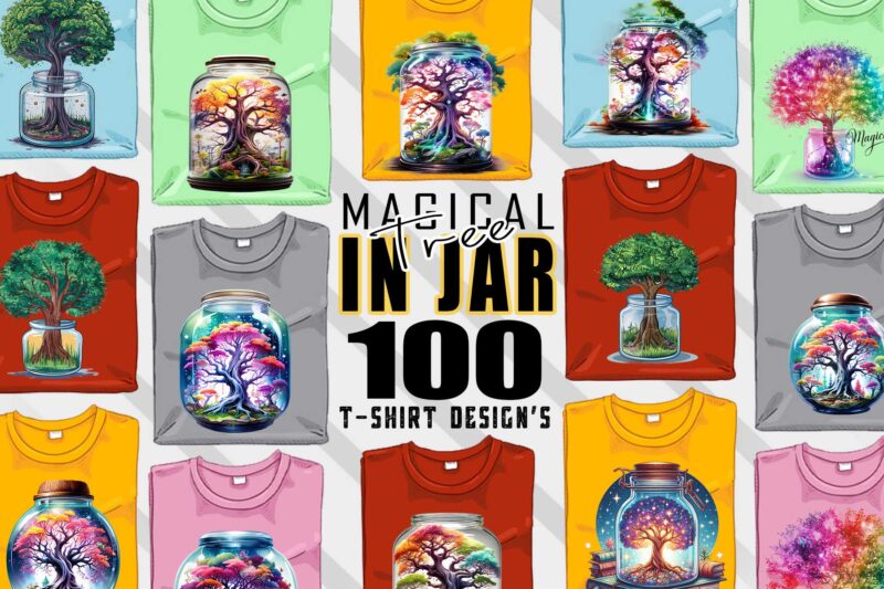 Colourful Magical Tree in a Jar t-shirt design bundle with 100 designs – download instantly Retro Vintage T-shirt Mega Bundle