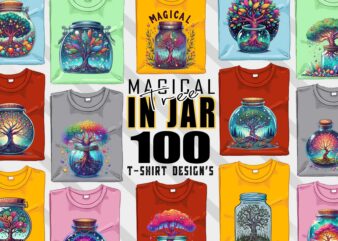 Watercolour Colourful Tree in a Jar t-shirt design bundle with 100 designs – download instantly T-Shirt Artwork