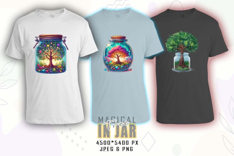 Watercolour Colourful Tree in a Jar t-shirt design bundle with 100 designs – download instantly T-Shirt Artwork