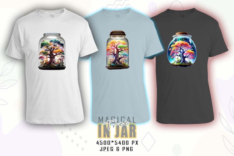 Colourful Magical Tree in a Jar t-shirt design bundle with 100 designs – download instantly Retro Vintage T-shirt Mega Bundle