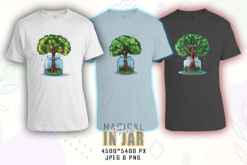 Watercolour Colourful Tree in a Jar t-shirt design bundle with 100 designs – download instantly T-Shirt Artwork