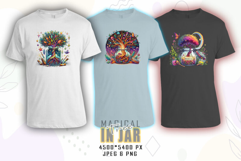 Watercolour Colourful Tree in a Jar t-shirt design bundle with 100 designs – download instantly T-Shirt Artwork