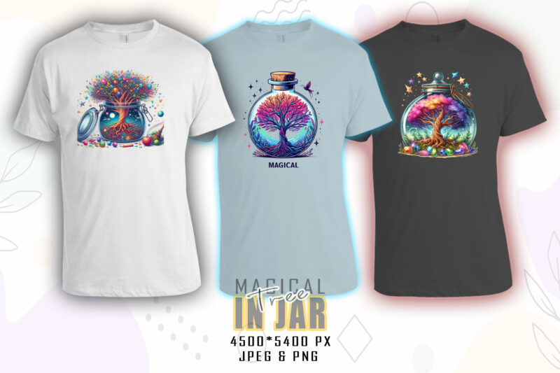 Watercolour Colourful Tree in a Jar t-shirt design bundle with 100 designs – download instantly T-Shirt Artwork