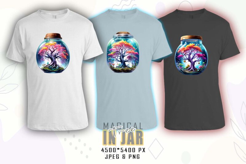 Colourful Magical Tree in a Jar t-shirt design bundle with 100 designs – download instantly Retro Vintage T-shirt Mega Bundle