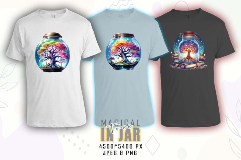 Colourful Magical Tree in a Jar t-shirt design bundle with 100 designs – download instantly Retro Vintage T-shirt Mega Bundle