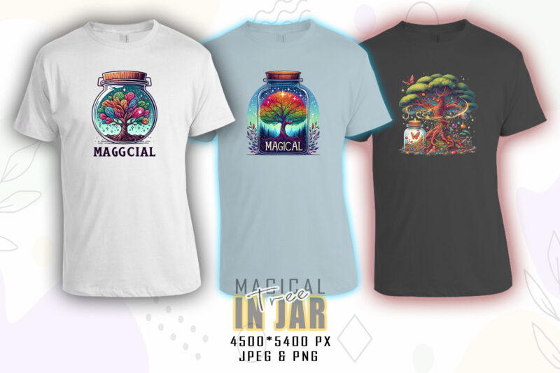 Watercolour Colourful Tree in a Jar t-shirt design bundle with 100 designs – download instantly T-Shirt Artwork