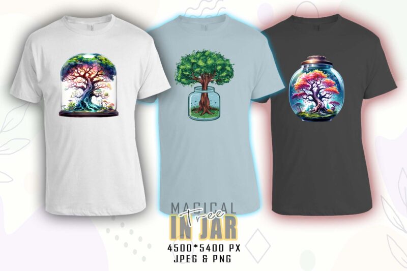 Colourful Magical Tree in a Jar t-shirt design bundle with 100 designs – download instantly Retro Vintage T-shirt Mega Bundle