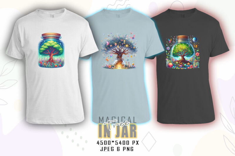 Watercolour Colourful Tree in a Jar t-shirt design bundle with 100 designs – download instantly T-Shirt Artwork