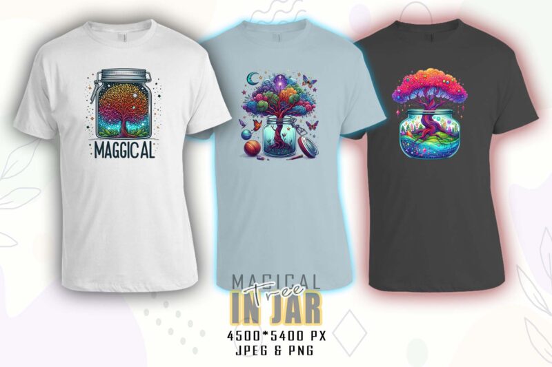 Watercolour Colourful Tree in a Jar t-shirt design bundle with 100 designs – download instantly T-Shirt Artwork