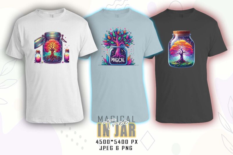 Watercolour Colourful Tree in a Jar t-shirt design bundle with 100 designs – download instantly T-Shirt Artwork