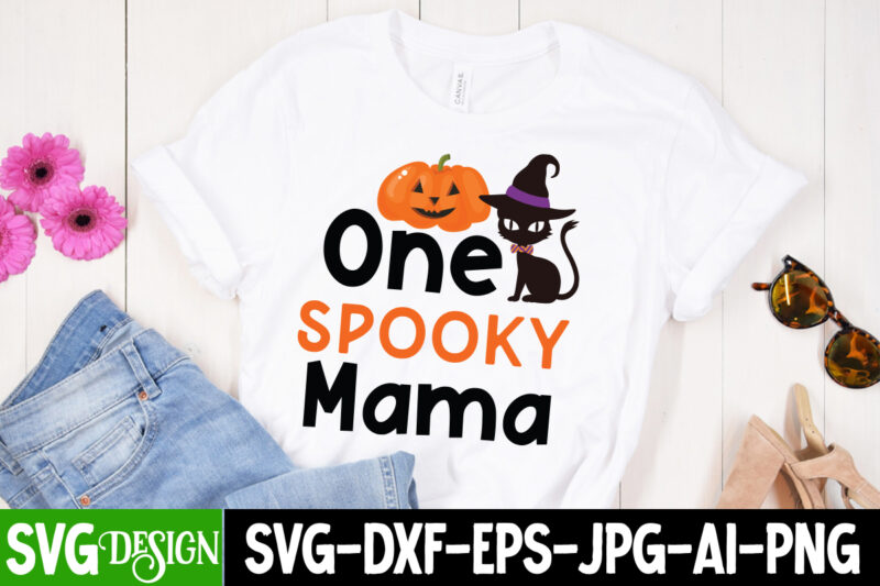 One Spooky Mama T-Shirt Design, One Spooky Mama SVG Cut File , Halloween svg Png Bundle, Retro Halloween design, retro halloween svg, ,Bundl