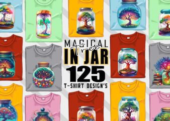 Colourful Magical Tree in a Jar t-shirt design bundle with 125 designs – download instantly Retro Vintage T-shirt Mega Bundle