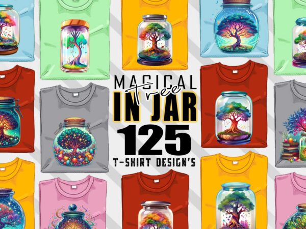 Colourful magical tree in a jar t-shirt design bundle with 125 designs – download instantly retro vintage t-shirt mega bundle