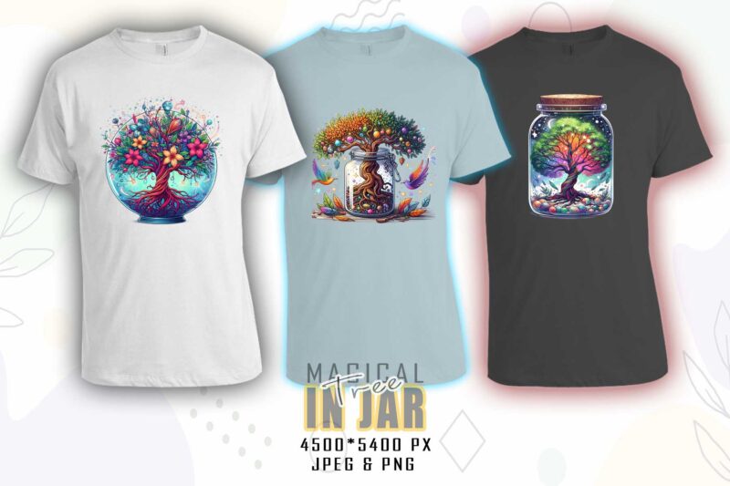 Colourful Magical Tree in a Jar t-shirt design bundle with 125 designs – download instantly Retro Vintage T-shirt Mega Bundle