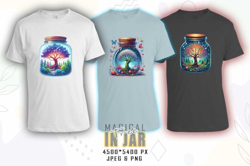 Colourful Magical Tree in a Jar t-shirt design bundle with 125 designs – download instantly Retro Vintage T-shirt Mega Bundle