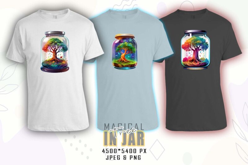 Colourful Magical Tree in a Jar t-shirt design bundle with 125 designs – download instantly Retro Vintage T-shirt Mega Bundle