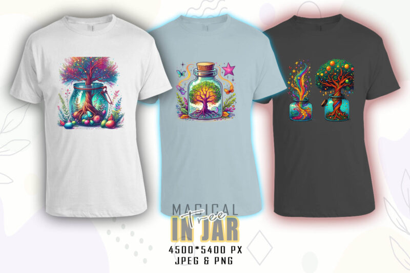 Colourful Magical Tree in a Jar t-shirt design bundle with 125 designs – download instantly Retro Vintage T-shirt Mega Bundle