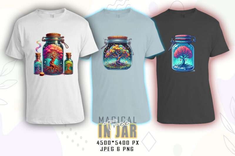 Colourful Magical Tree in a Jar t-shirt design bundle with 125 designs – download instantly Retro Vintage T-shirt Mega Bundle