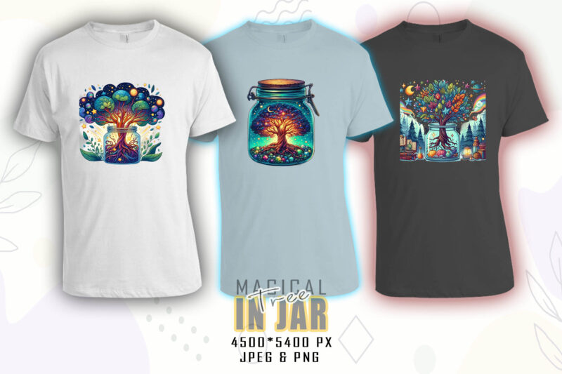 Colourful Magical Tree in a Jar t-shirt design bundle with 125 designs – download instantly Retro Vintage T-shirt Mega Bundle