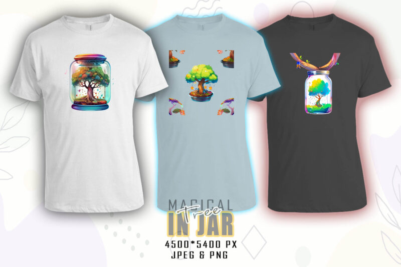 Colourful Magical Tree in a Jar t-shirt design bundle with 125 designs – download instantly Retro Vintage T-shirt Mega Bundle