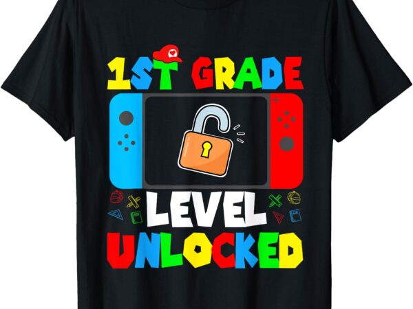 1st grade gamer boys kids level unlocked back to school t-shirt