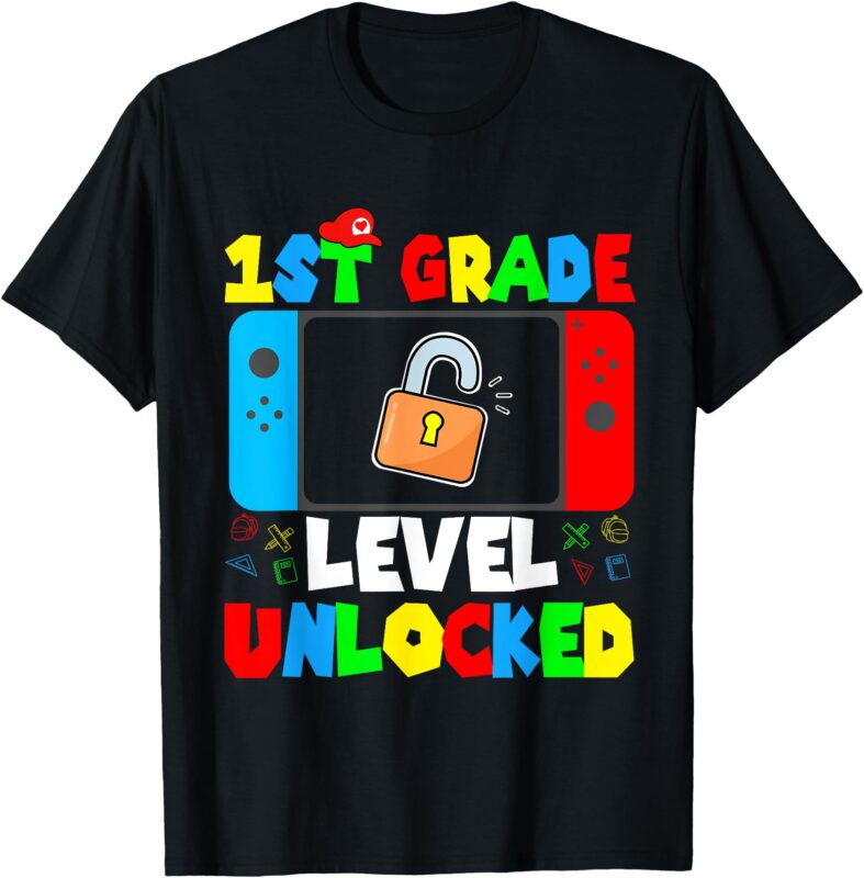 1st Grade Gamer Boys Kids Level Unlocked Back To School T-Shirt