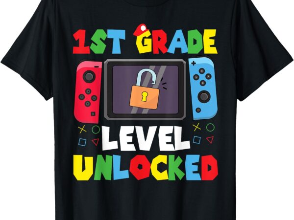 1st grade level unlocked back to school first day gamer boys t-shirt