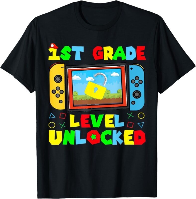 1st Grade Level Unlocked Video Game Back To School Boys T-Shirt