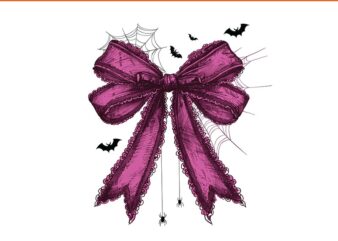 Coquette Bow Pink Halloween PNG, Coquette Bow Spider Halloween PNG t shirt vector file