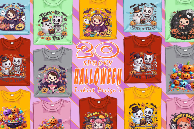 Spooky Halloween Party t-shirt design bundle with 20 png & jpeg designs – download instantly Retro Vintage T-shirt