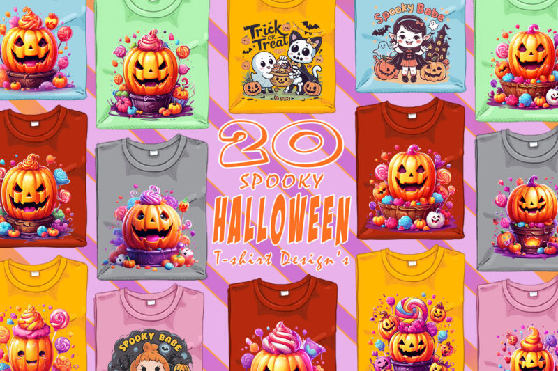 Spooky Halloween Party t-shirt design bundle with 20 png & jpeg designs – download instantly Retro Vintage T-shirt