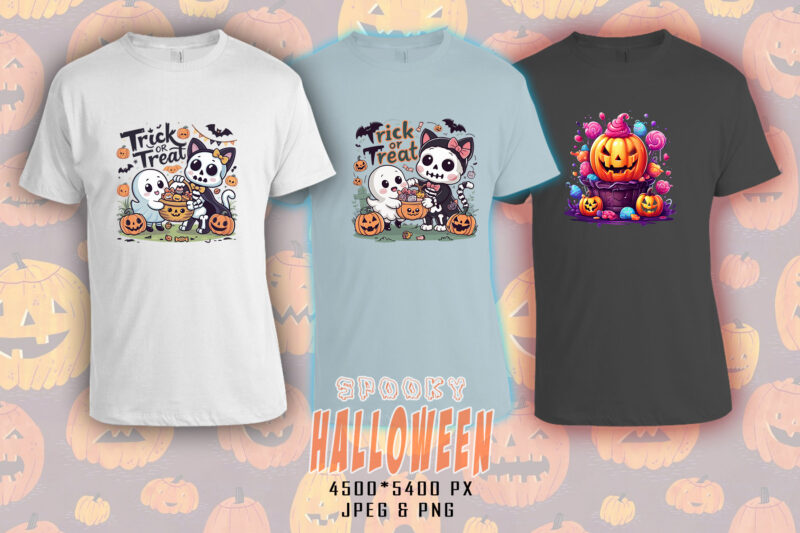 Spooky Halloween Party t-shirt design bundle with 20 png & jpeg designs – download instantly Retro Vintage T-shirt