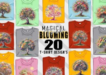 Blooming Tree t-shirt design bundle with 20 designs – download instantly Retro Vintage T-shirt Illustration Clipart Bundle