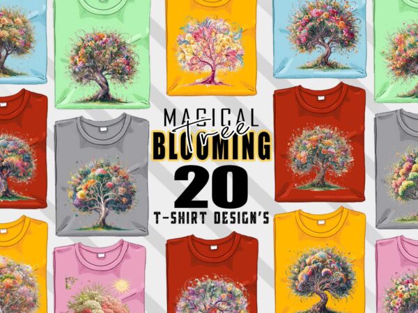 Blooming tree t-shirt design bundle with 20 designs – download instantly retro vintage t-shirt illustration clipart bundle