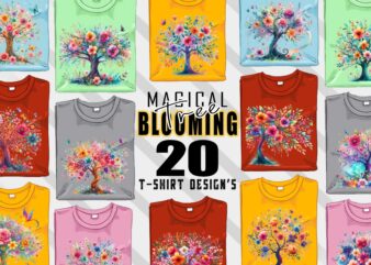 Magical Blooming Tree t-shirt design bundle with 20 designs – download instantly Retro Vintage Tee Illustration Clipart Bundle