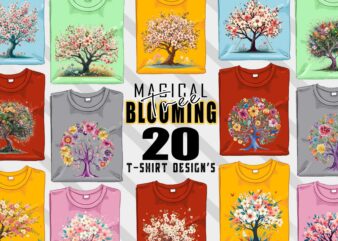 Illustrate Your Passion Retro Blooming Tree t-shirt design bundle with 20 designs – download instantly Retro Vintage T-shirt Illustration