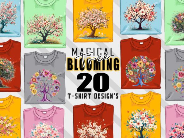 Illustrate your passion retro blooming tree t-shirt design bundle with 20 designs – download instantly retro vintage t-shirt illustration