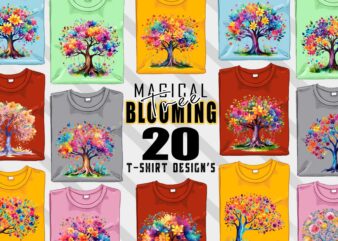 Vintage Blooming Tree t-shirt design bundle with 20 designs – download instantly Retro Vintage Illustration T-shirt Clipart Bundle