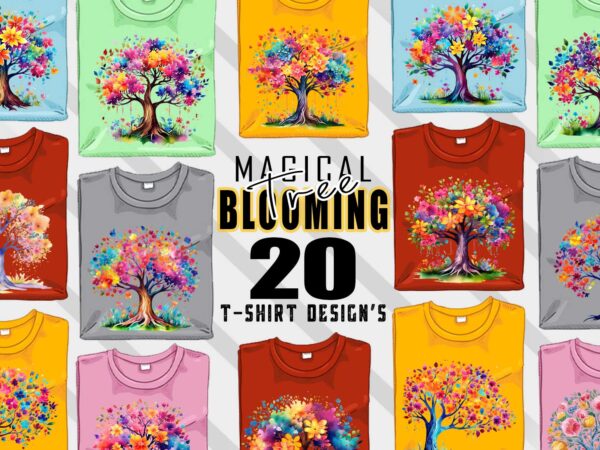 Vintage blooming tree t-shirt design bundle with 20 designs – download instantly retro vintage illustration t-shirt clipart bundle