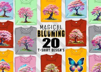 Retro Blooming Tree t-shirt design bundle with 20 designs – download instantly Retro Vintage T-shirt Illustration Clipart Bundle